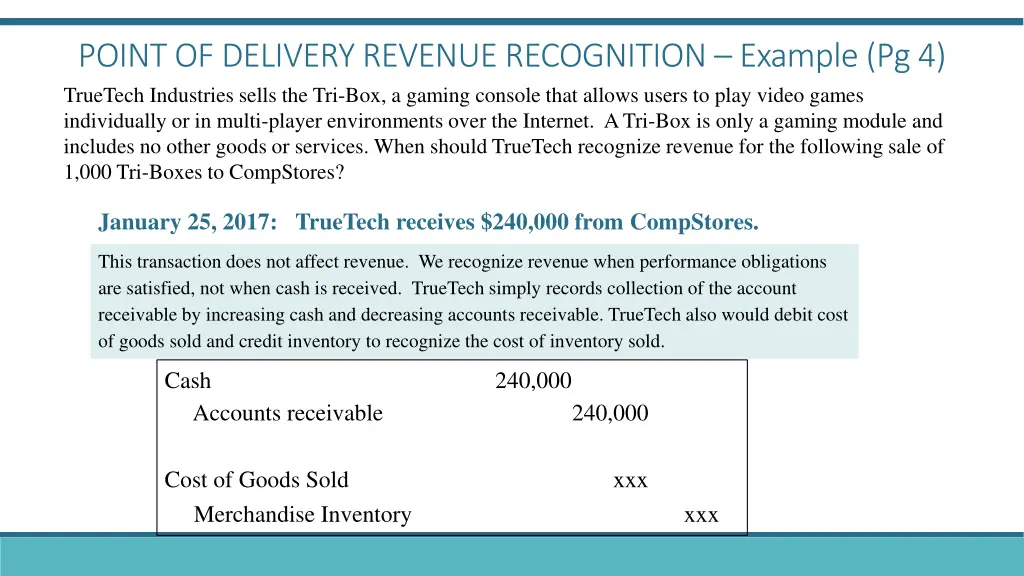 point of delivery revenue recognition example 3