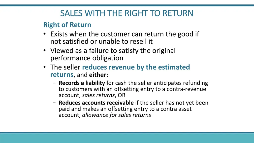 sales with the right to return sales with