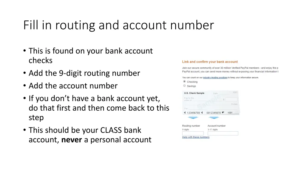 fill in routing and account number