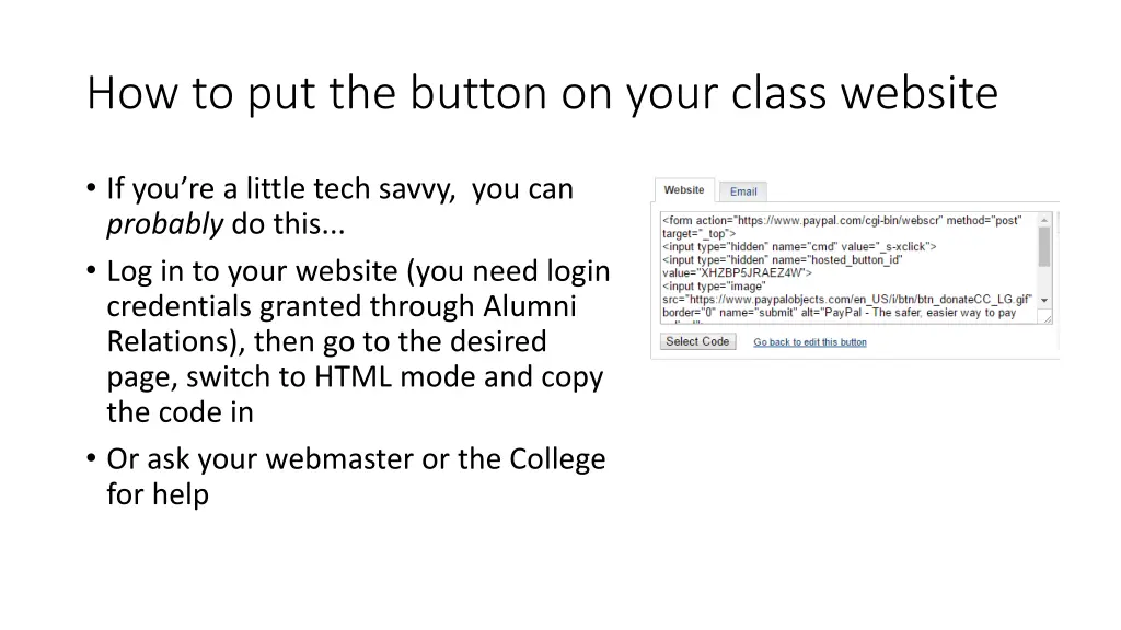 how to put the button on your class website