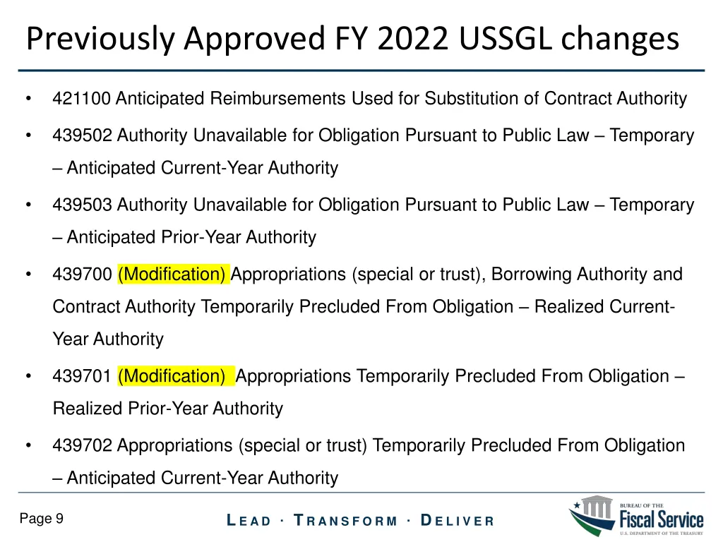 previously approved fy 2022 ussgl changes