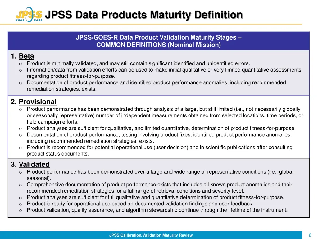 jpss data products maturity definition