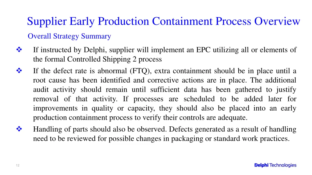 supplier early production containment process 10