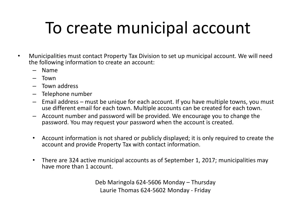 to create municipal account