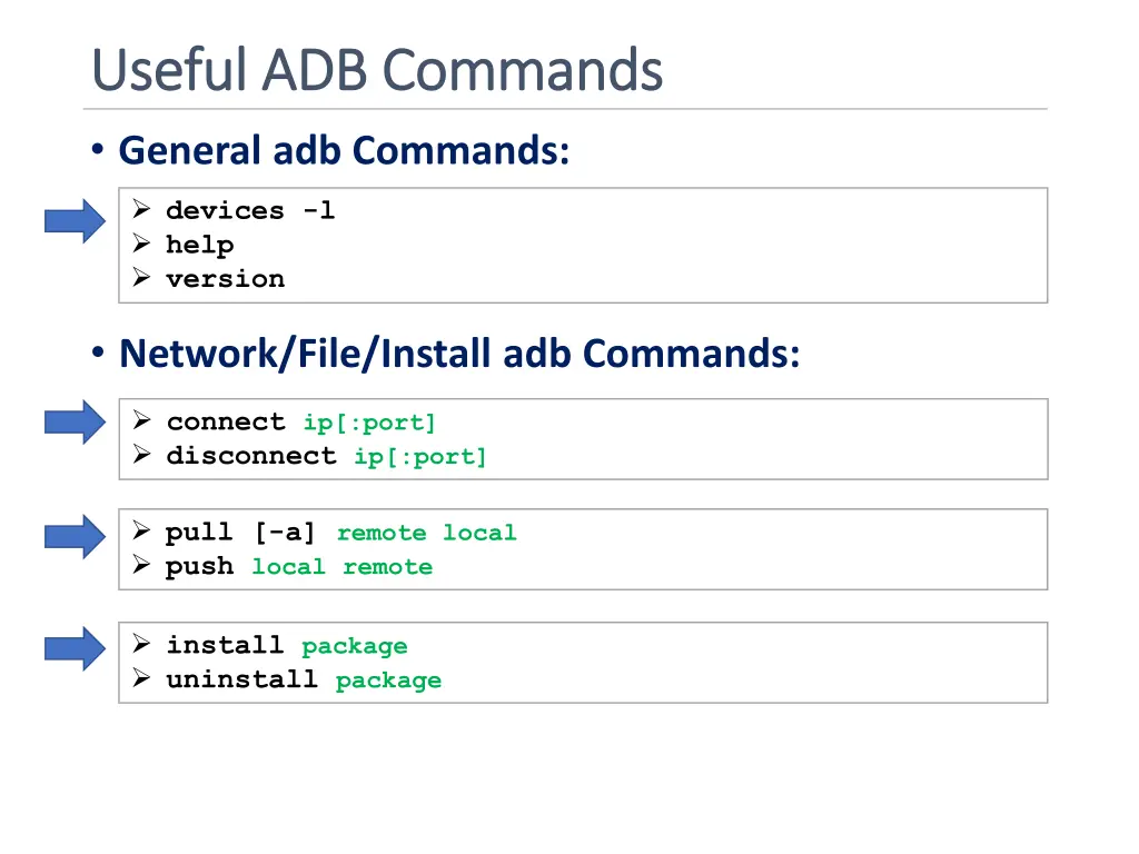 useful adb commands useful adb commands general