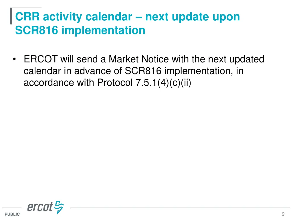 crr activity calendar next update upon scr816 2