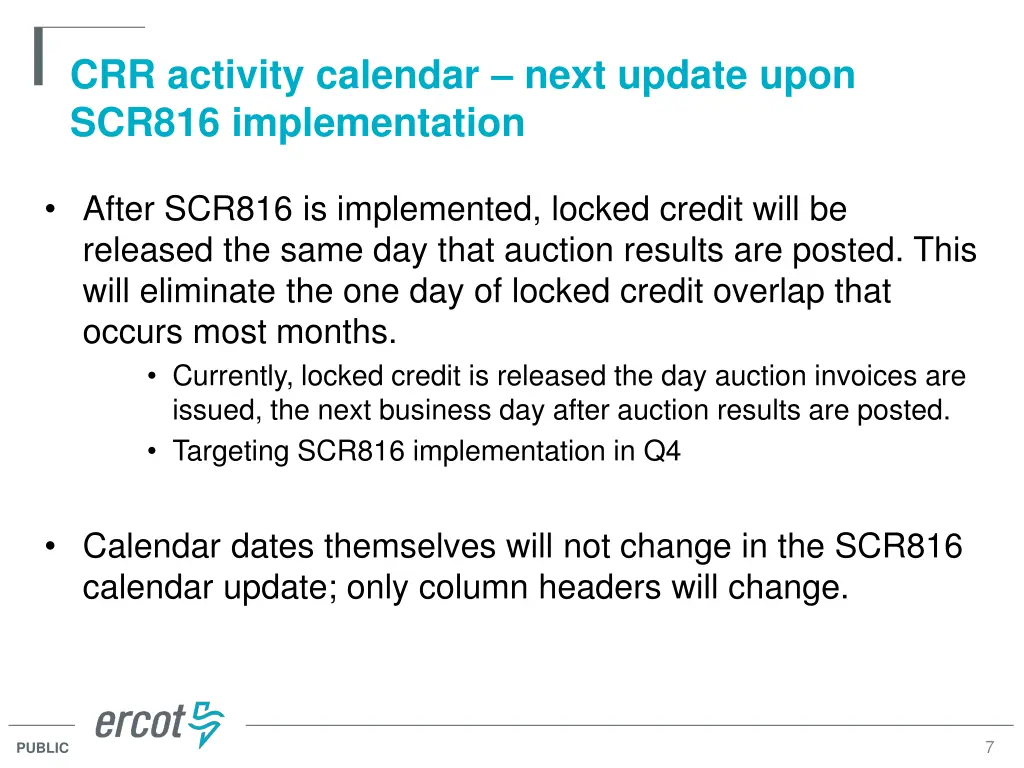 crr activity calendar next update upon scr816