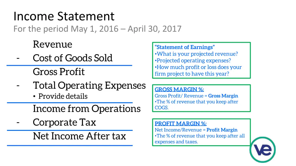 income statement for the period may 1 2016 april