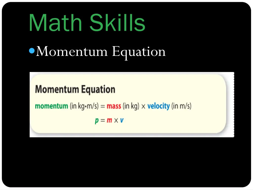 math skills momentum equation