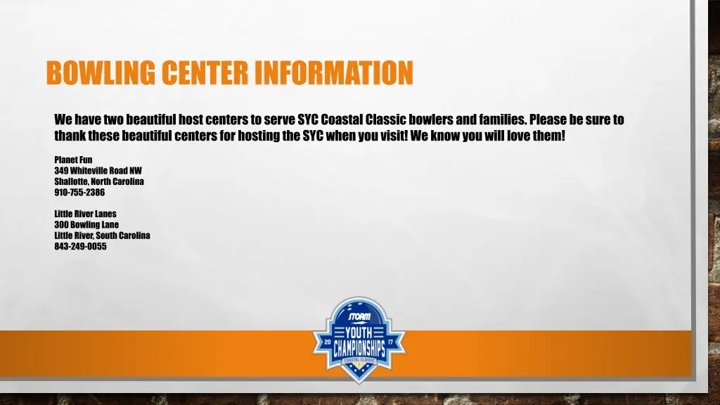 bowling center information