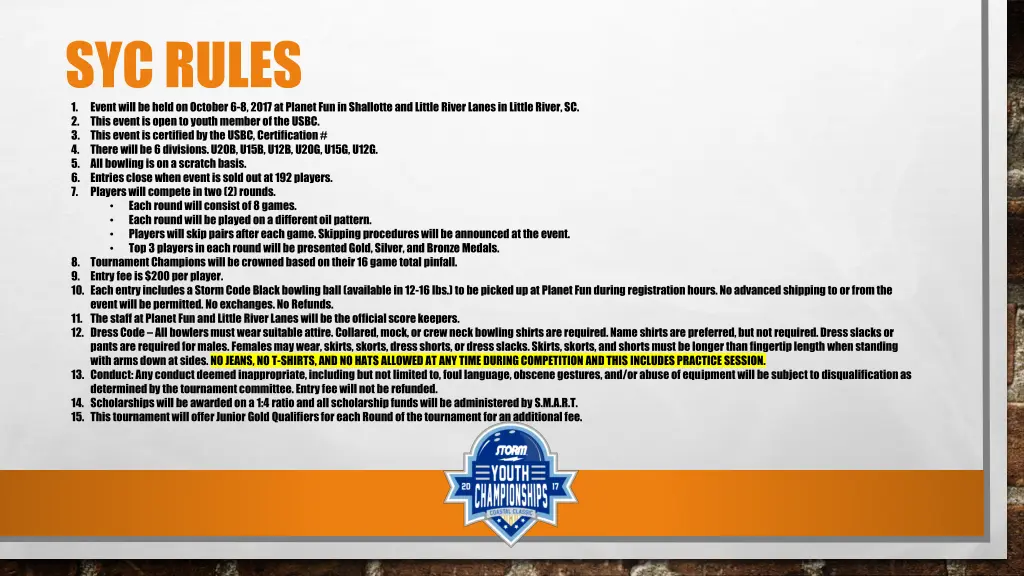 syc rules 1 event will be held on october