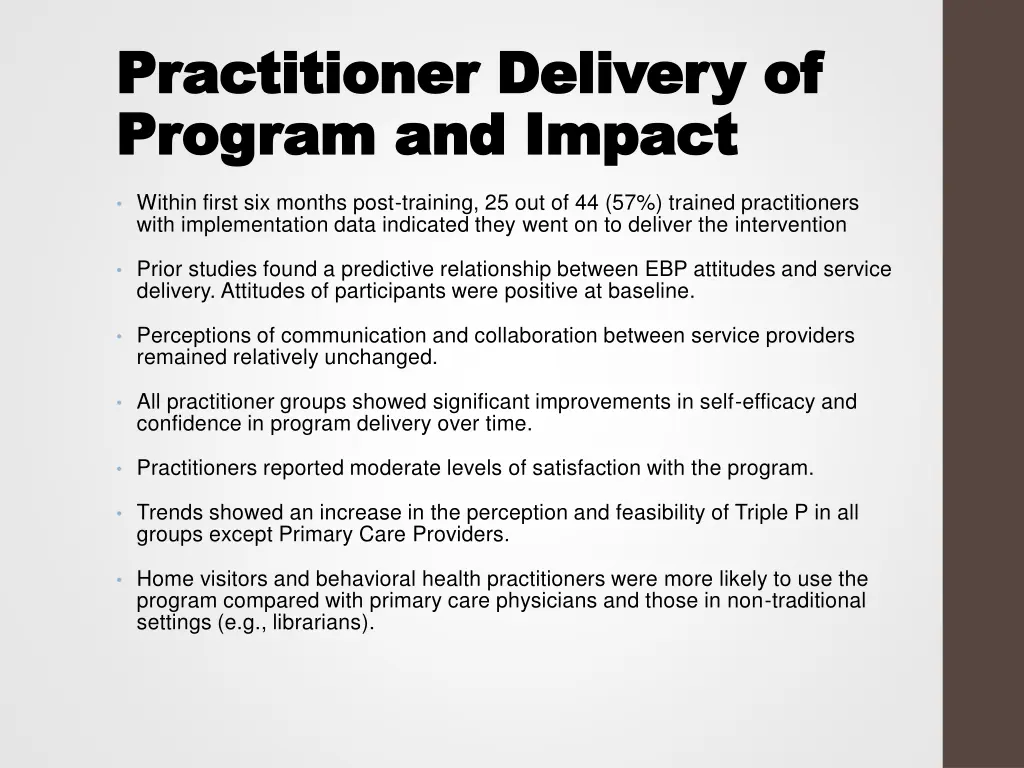 practitioner delivery of practitioner delivery
