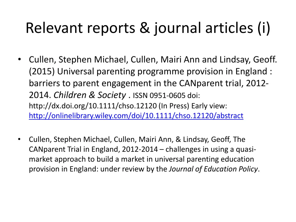 relevant reports journal articles i