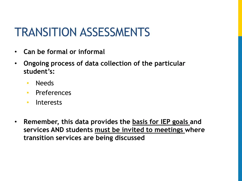 transition assessments
