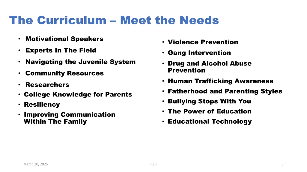 the curriculum meet the needs
