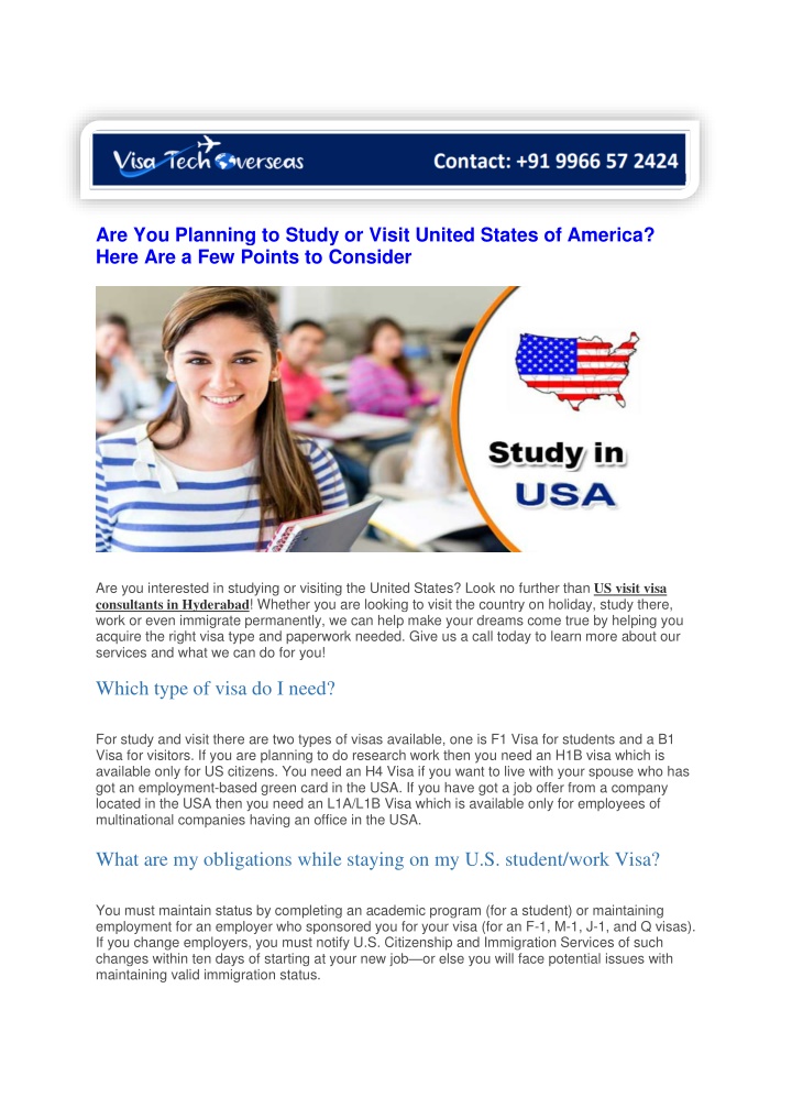 are you planning to study or visit united states