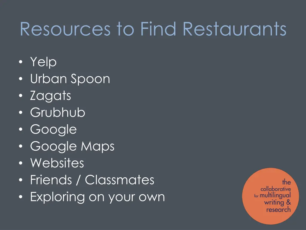 resources to find restaurants