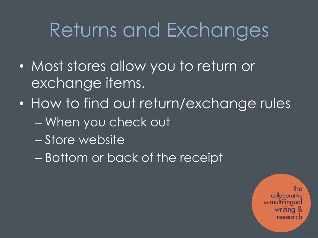returns and exchanges