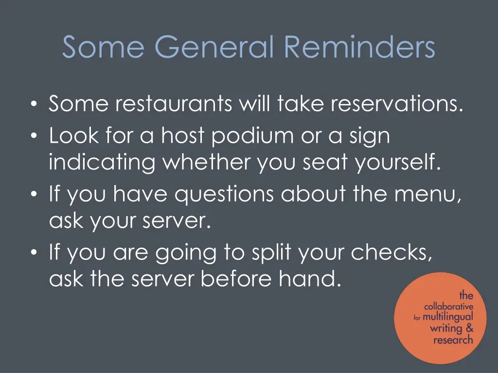 some general reminders