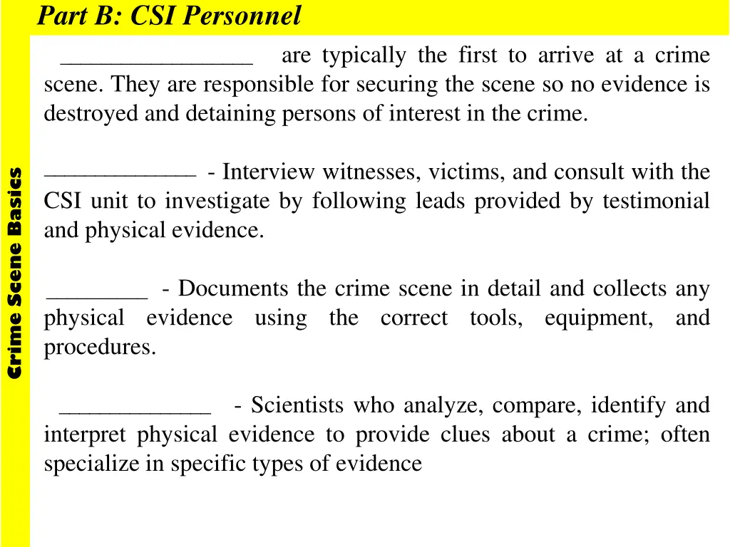 part b csi personnel