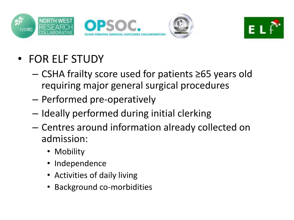 for elf study csha frailty score used