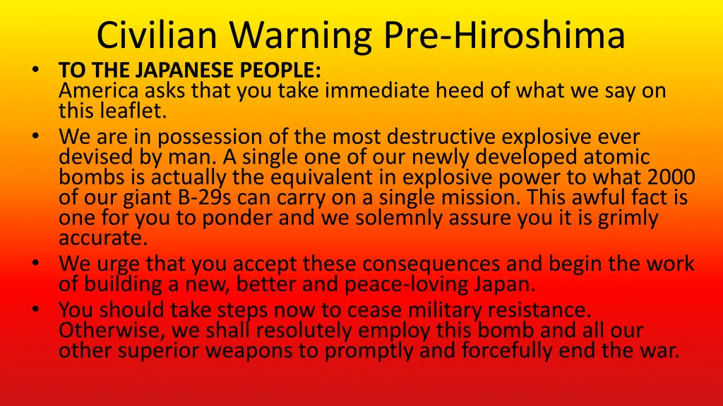 civilian warning pre hiroshima to the japanese