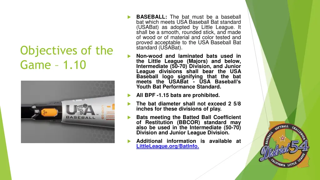 baseball the bat must be a baseball bat which