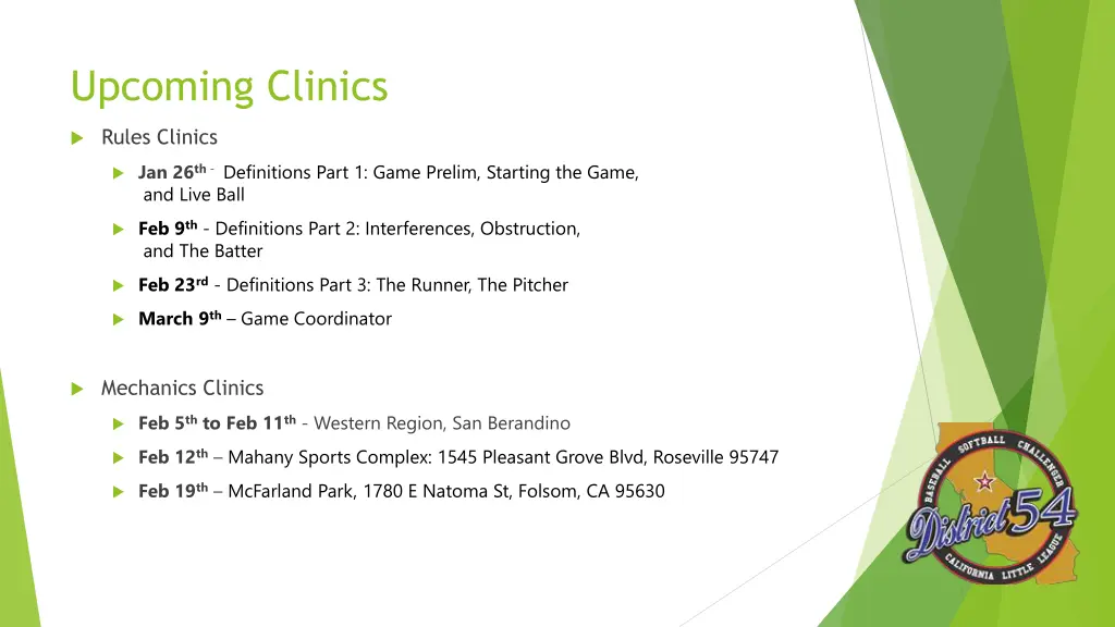 upcoming clinics