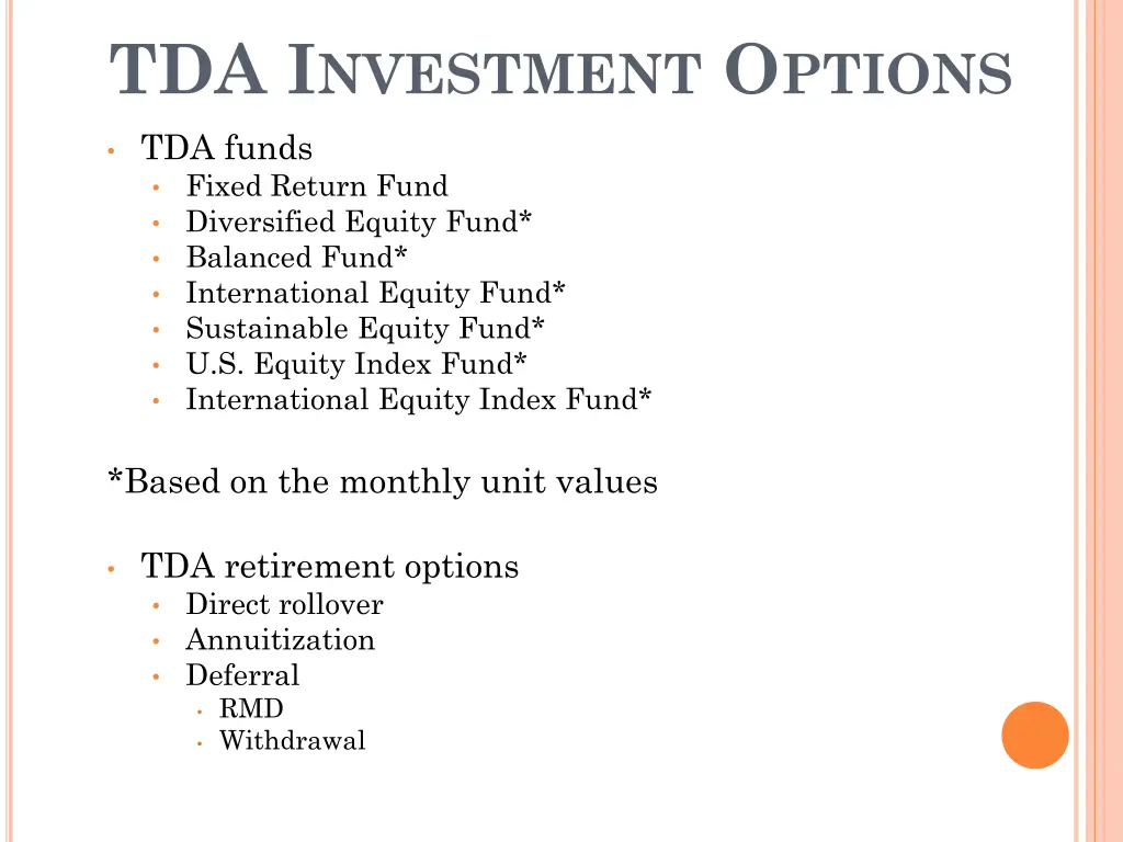 tda i nvestment o ptions
