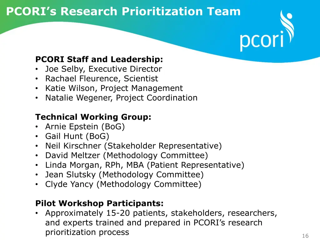 pcori s research prioritization team