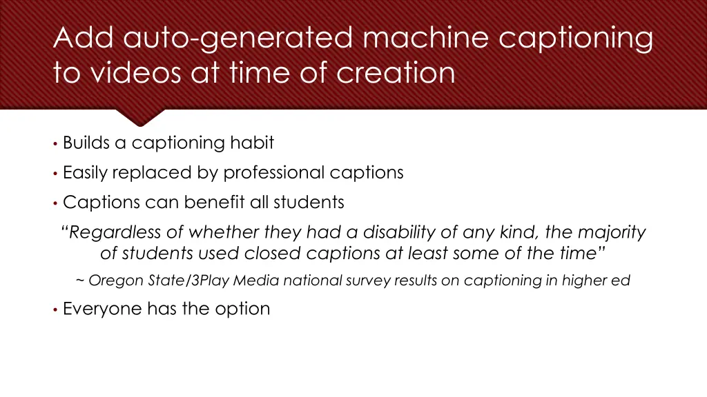 add auto generated machine captioning to videos