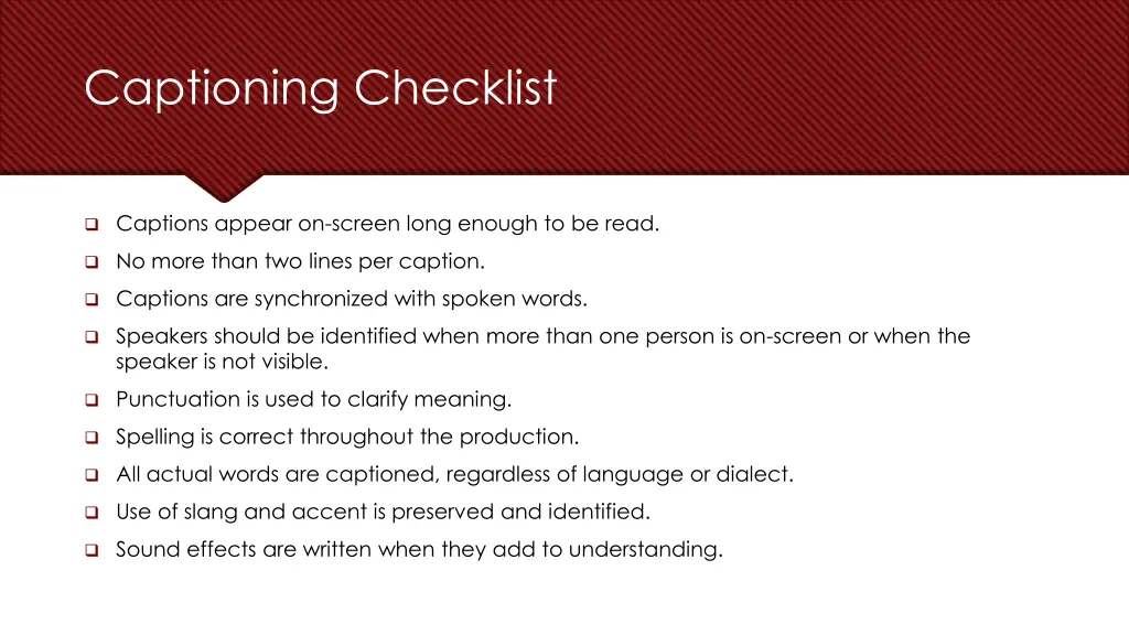 captioning checklist