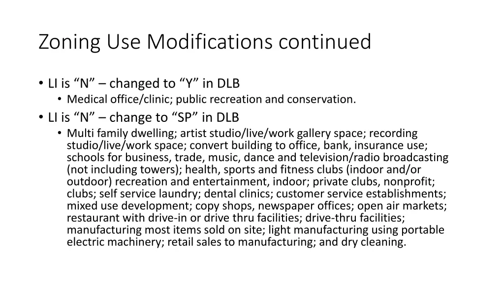 zoning use modifications continued