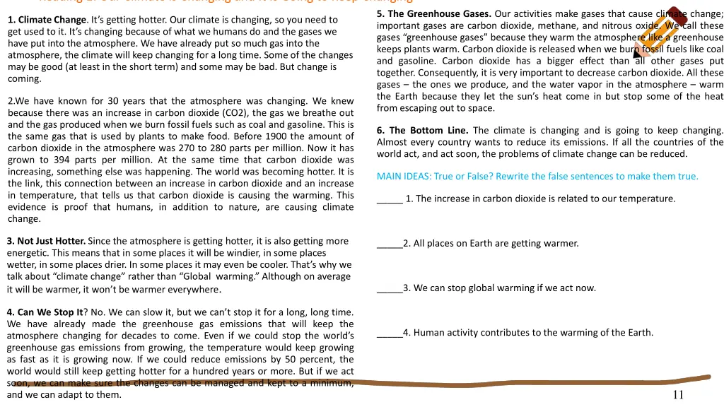 reading 1 our climate is changing and it is going