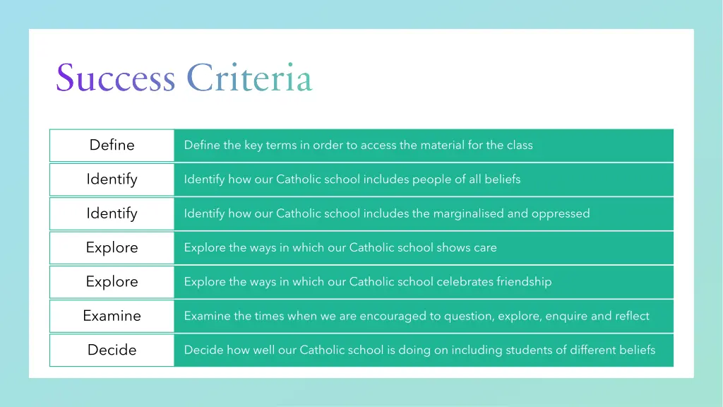 success criteria