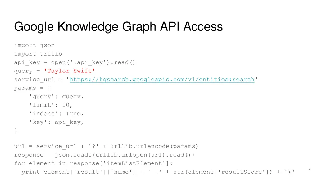 google knowledge graph api access