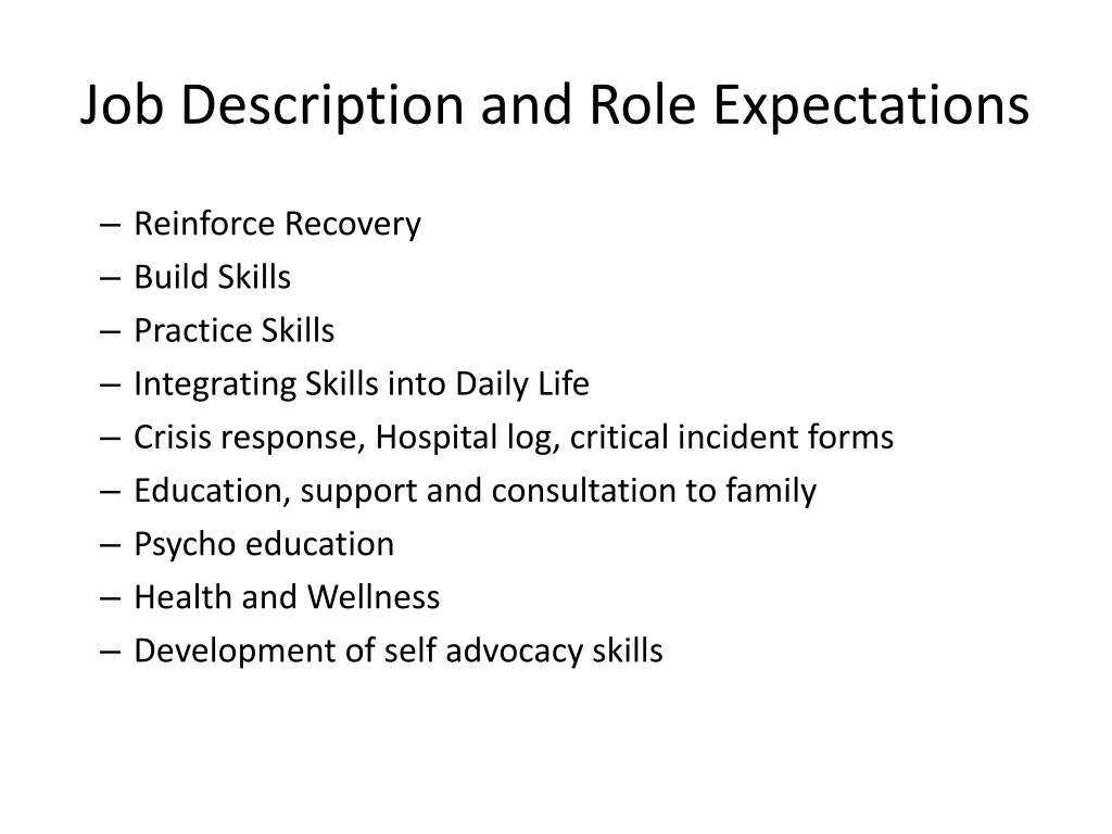 job description and role expectations