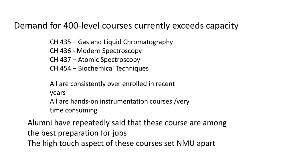 demand for 400 level courses currently exceeds