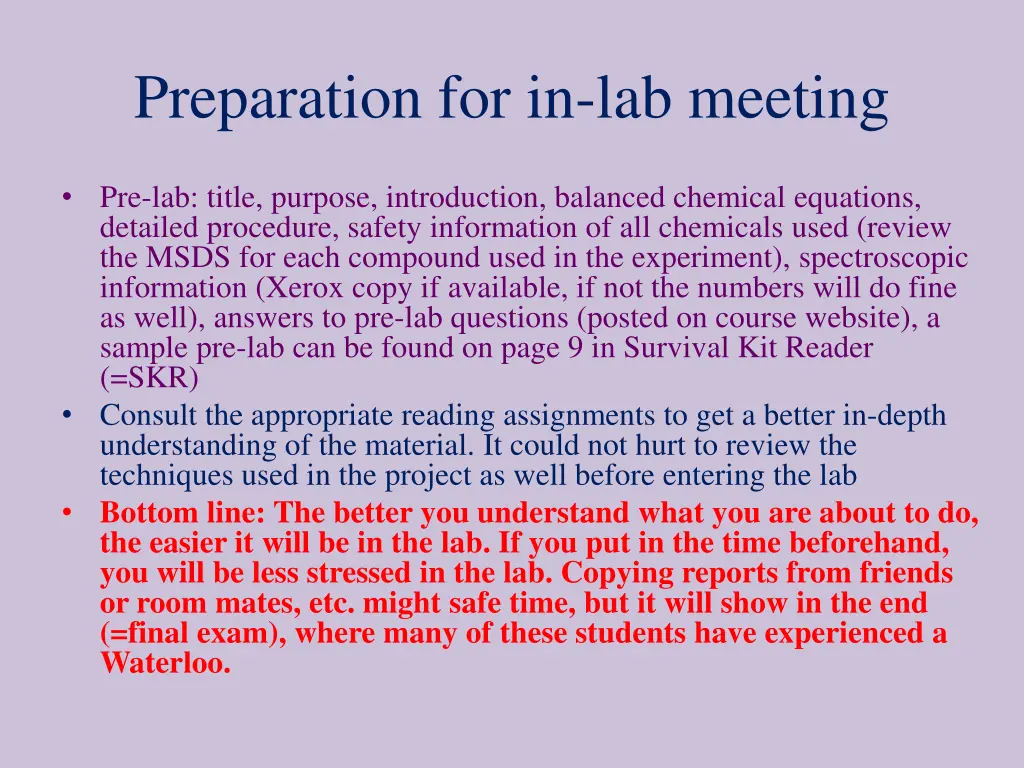 preparation for in lab meeting