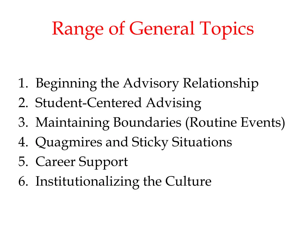 range of general topics
