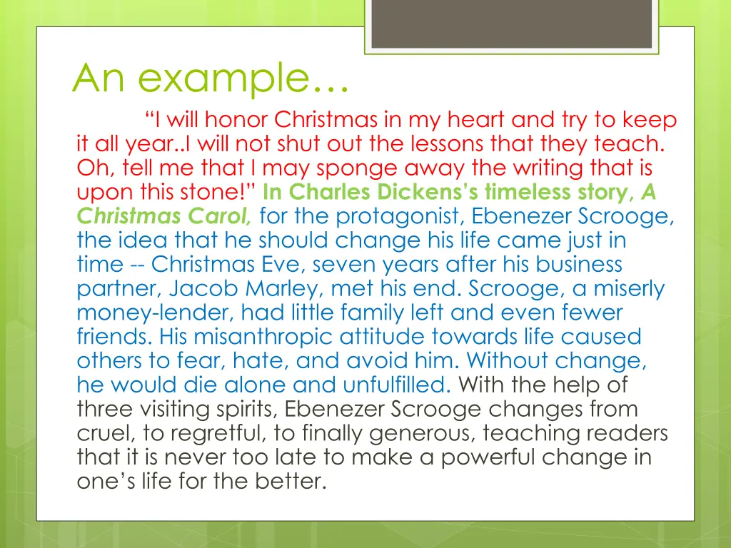 an example i will honor christmas in my heart
