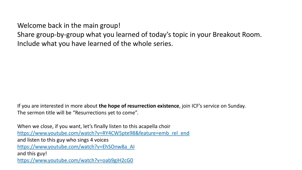 welcome back in the main group share group
