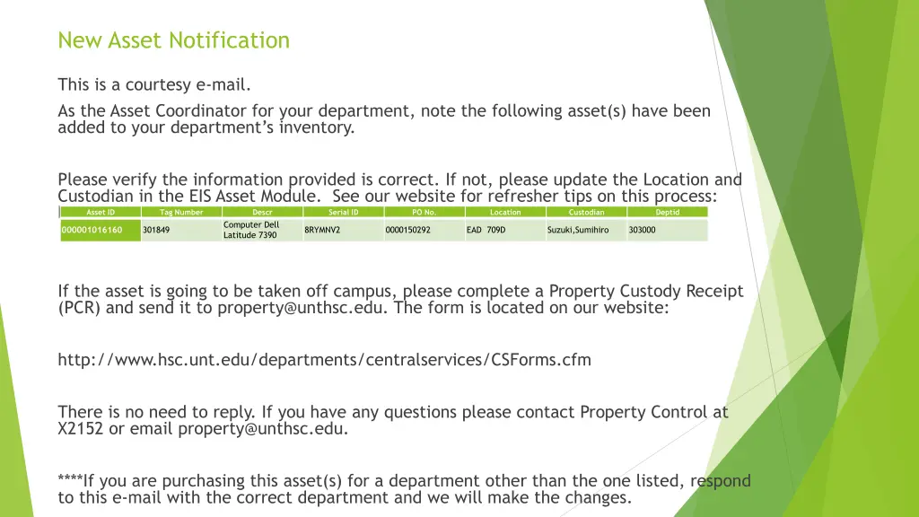 new asset notification