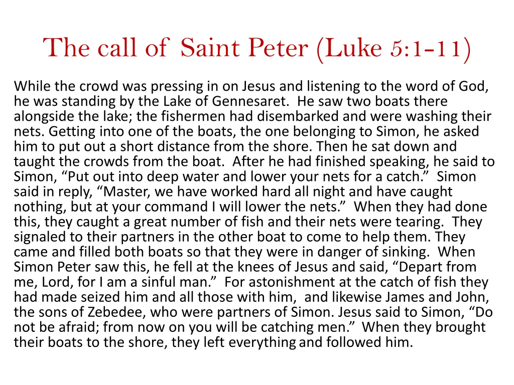 the call of saint peter luke 5 1 11