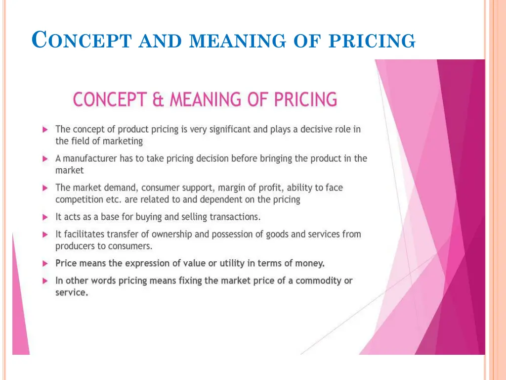 c oncept and meaning of pricing