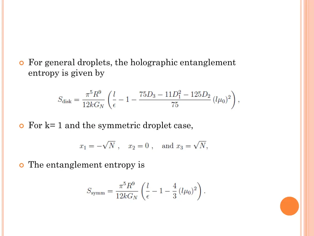 for general droplets the holographic entanglement
