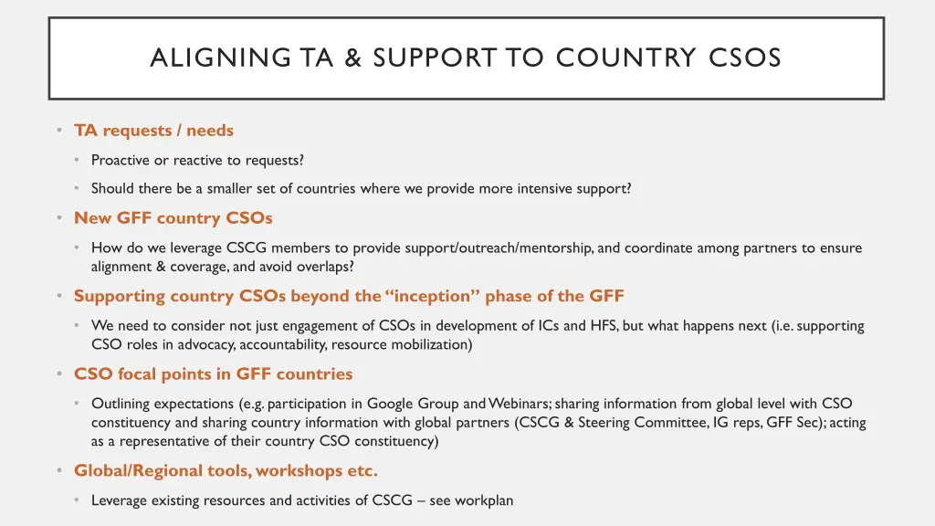 aligning ta support to country csos 1