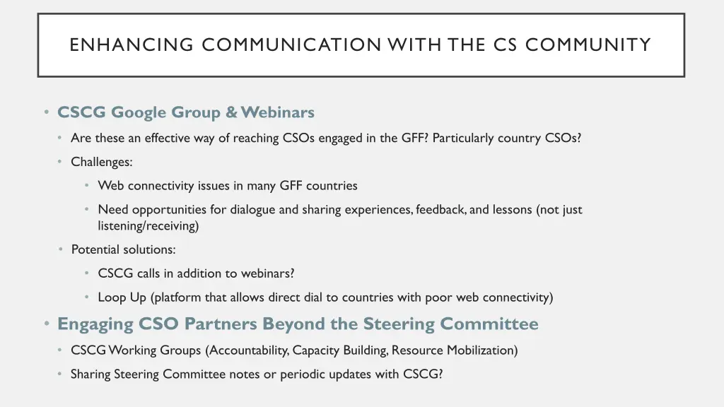 enhancing communication with the cs community