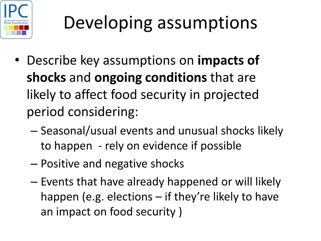 developing assumptions