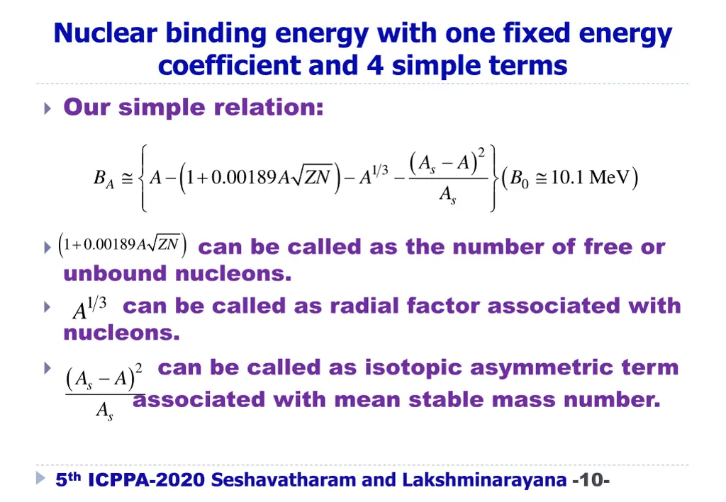 nuclear binding energy with one fixed energy